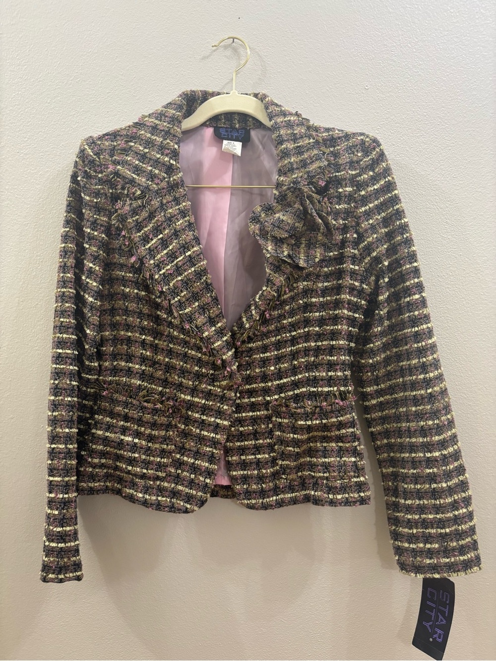 Star City Purple Tweed Ruffle Lapel Blazer